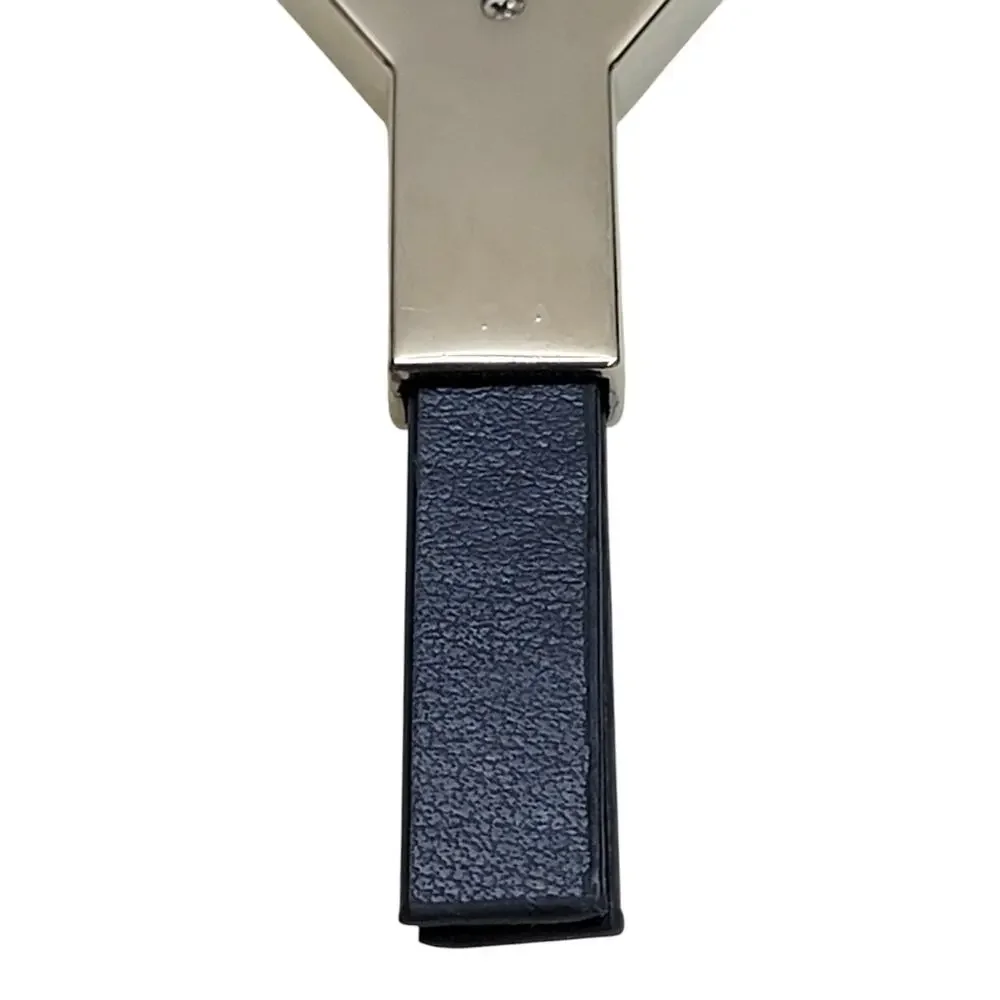 YSL Yves Saint Laurent Parfums Y Logo Silver Metal Leather Key Ring Bag Charm